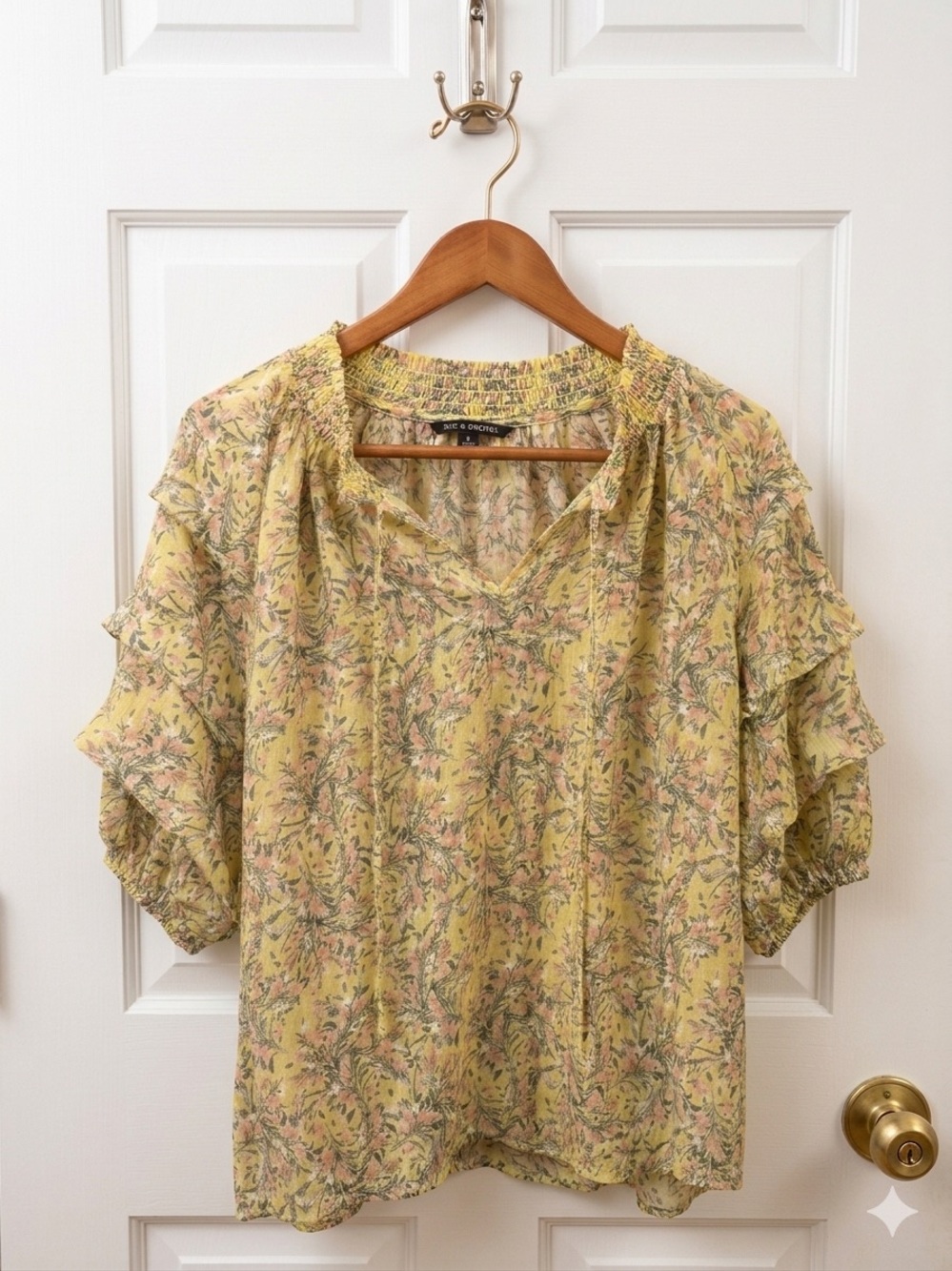 Zac & Rachel Yellow Floral Flutter Sleeve Blouse XL